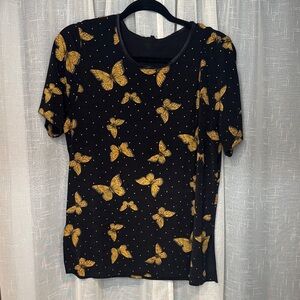 Butterfly Print Black and Gold Women's Top Size L